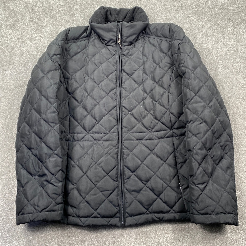 Nine West Quilted Puffer Jacket Womens XL Black Down Feather Fill Full Zip Coat